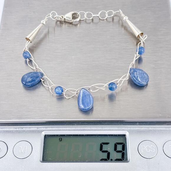 Vintage Sterling Silver 925 Bracelet | Kyanite Teardrop Charm Jewelry | 6”-7” - Picture 5 of 5